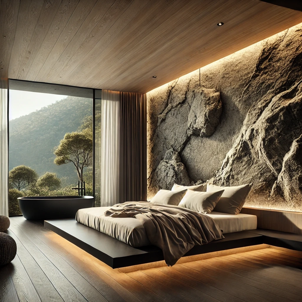 efekt skały na ścianie wykonanej
 tynkiem dekoracyjnym