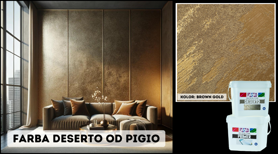 Inspiracaja salonu złotą farbą strukturallna Deserto
