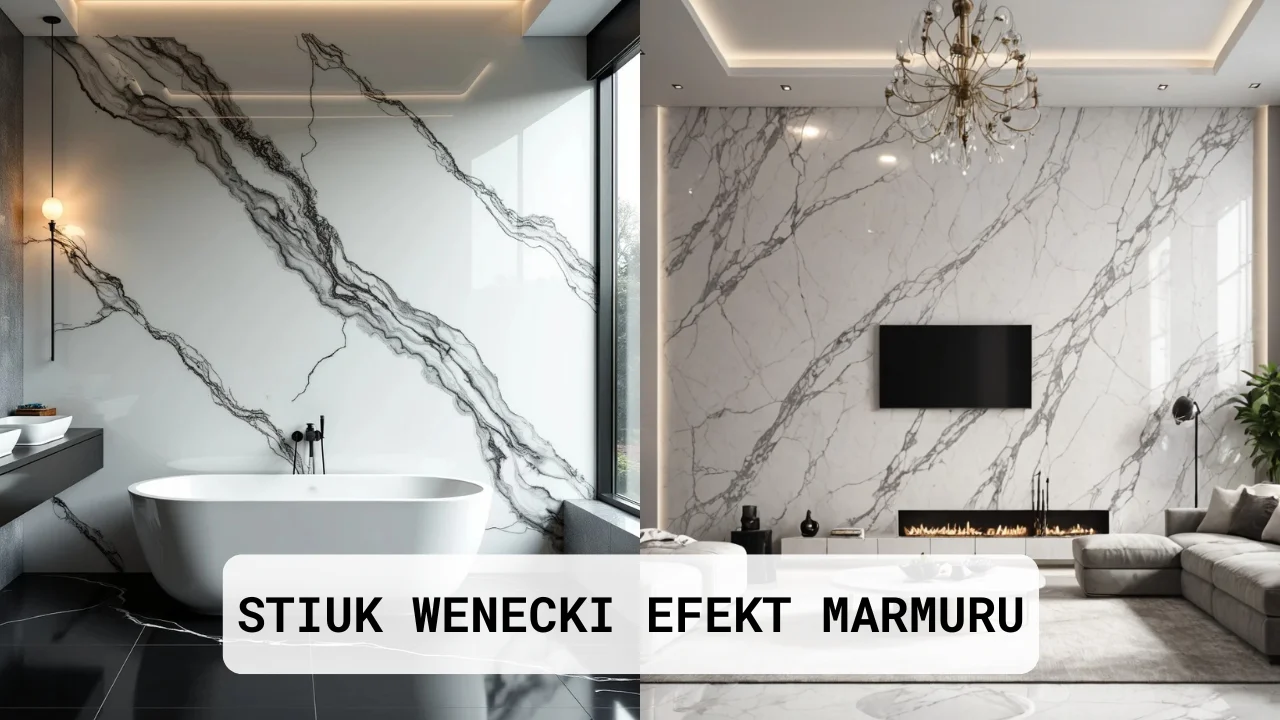 porównianie jak wygląda efekt marmuru zrobiony stiukiem weneckim z prawdziwym marmurem na ścianie