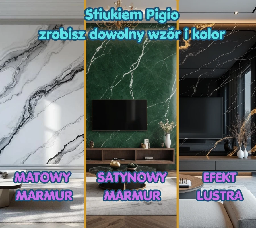 Stiuk wenecki w efekcie marmuru z żyłami - różne kolor