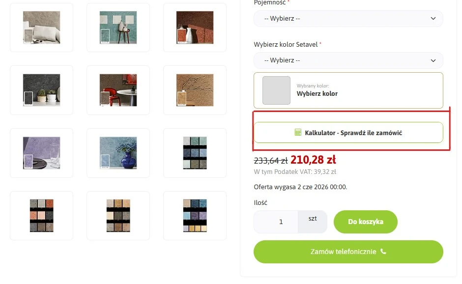wskazanie miejsca gdzie można przeliczyć koszt towaru wbudowanym w sklep kalkulatorem